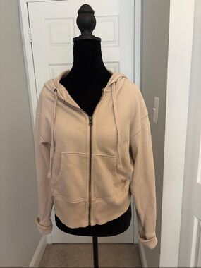 aerie Beige Zip cropped hoodie with pockets